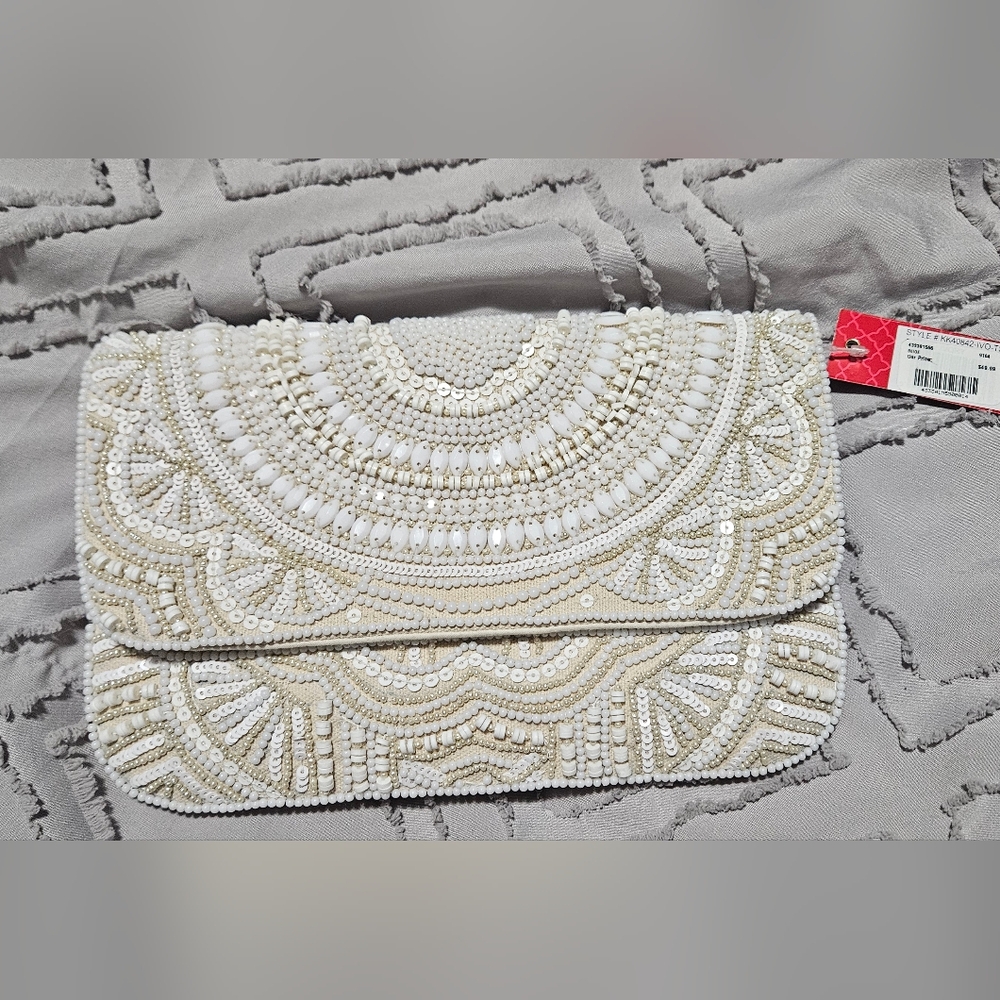 White and Ivory beaded clutch
